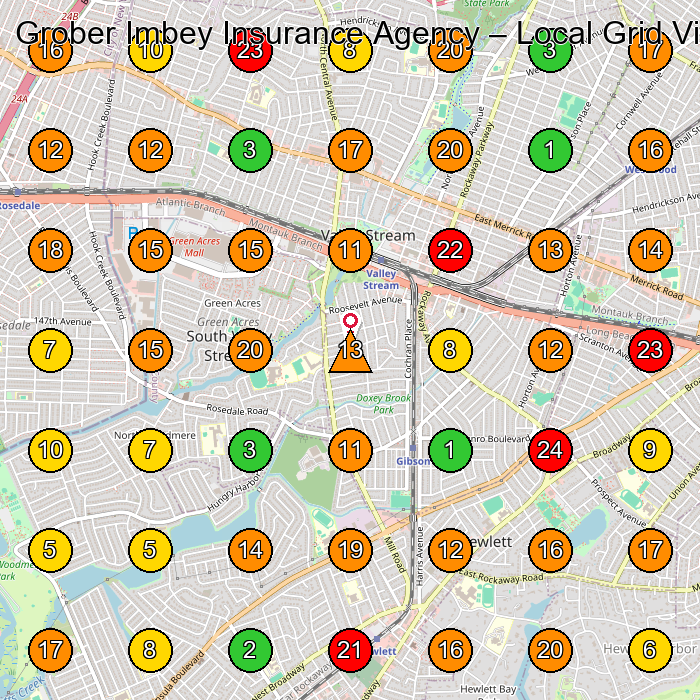 Grober Imbey Insurance Agency Insurance Agency GeoGrid ranking map for Valley Stream NY